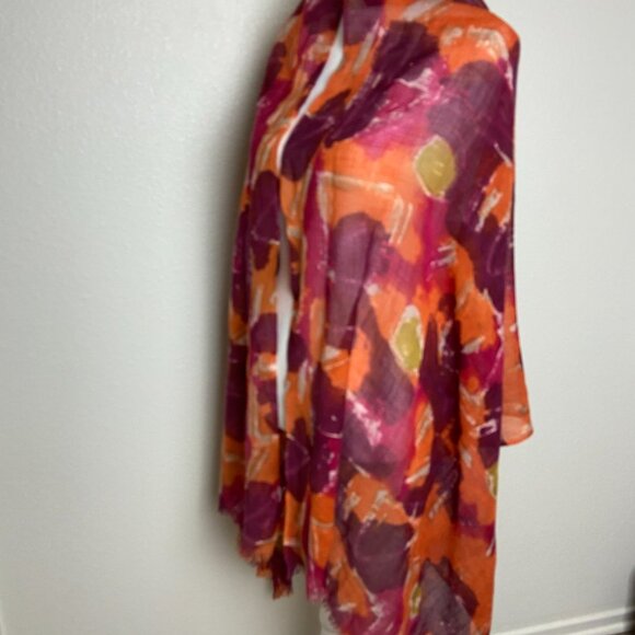 J.Jill  Large Scarf 90% Wool 10% Silk Burgundy & Orange - Picture 2 of 6